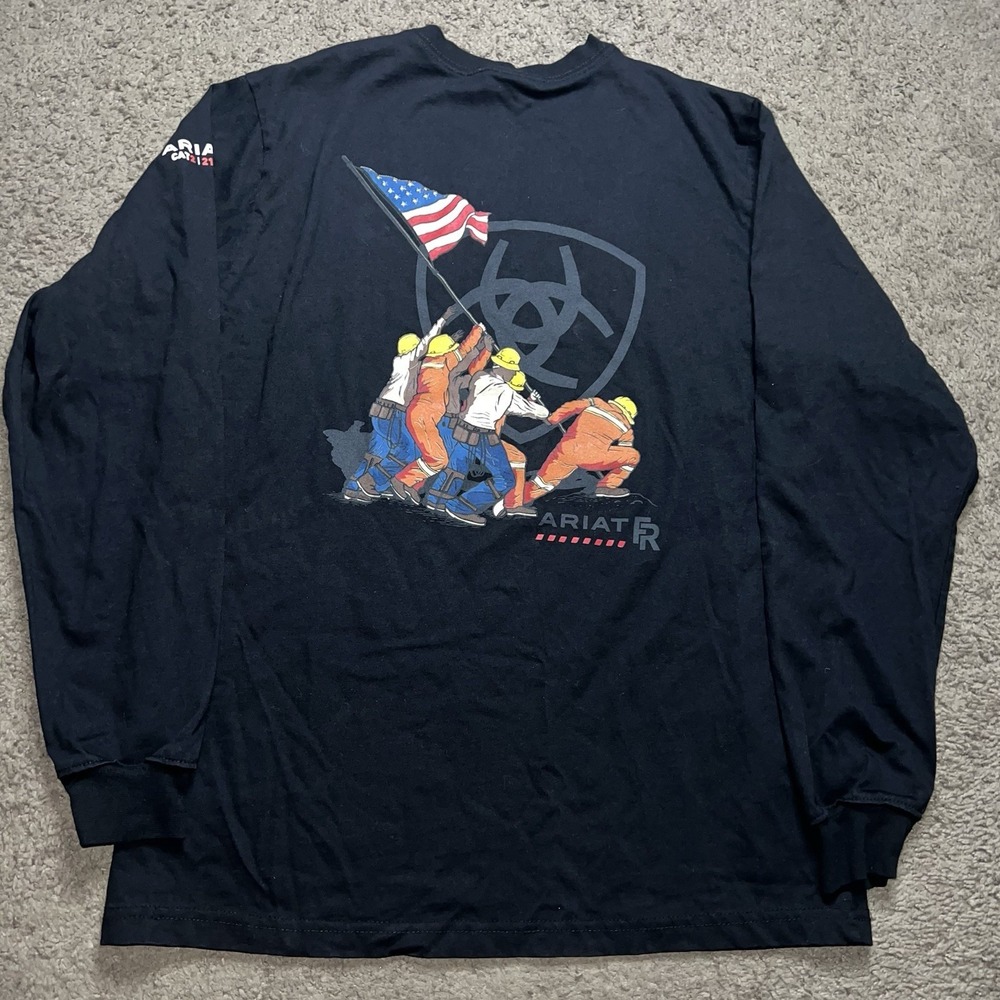 Ariat Work FR Men's M Long Sleeve Black USA Flag Raising Graphic CAT2 2112
